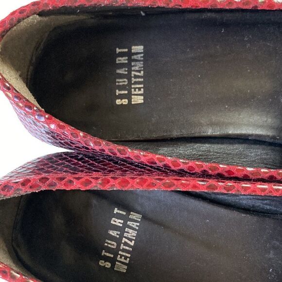 Stuart Weitzman Hazel Snakeskin Deep Red Embossed Leather Driving Loafers Sz 5 - Picture 8 of 16